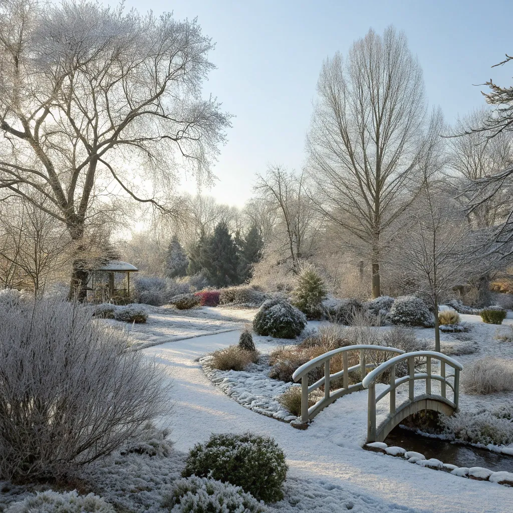 Serene winter garden landscape